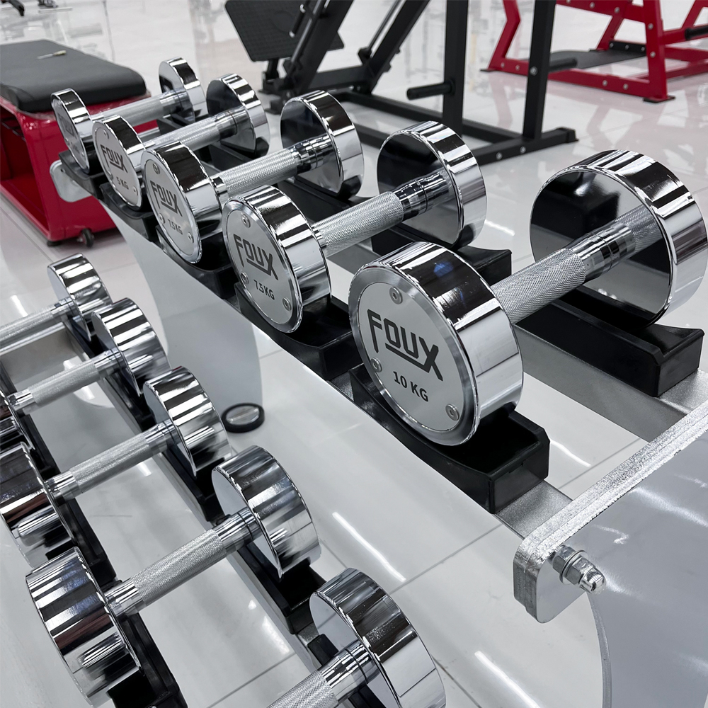 FOUX FITNESS Premium 4-Layer Chrome Plated Dumbbells – Heavy-Duty 32mm Thick Grip with Polished Mirror Finish